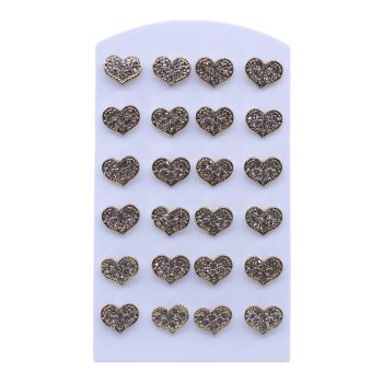 Gold colour plated, heart design pierced stud earrings with genuine Clear crystal stones.
