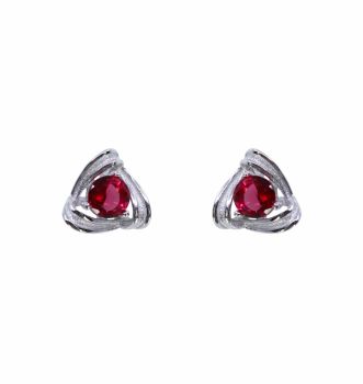 Rhodium plated sterling Silver stud earrings with Rhodolite cubic zirconia stones.