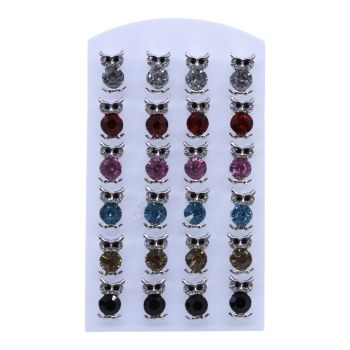 Gold or Rhodium colour plated owl design pierced stud earrings with genuine Crystal stones.
