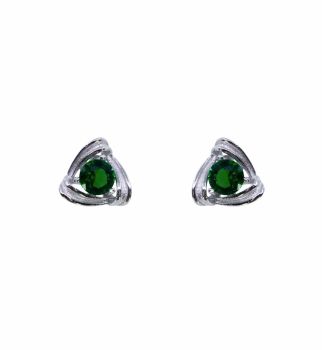 Rhodium plated sterling Silver stud earrings with Emerald cubic zirconia stones.
