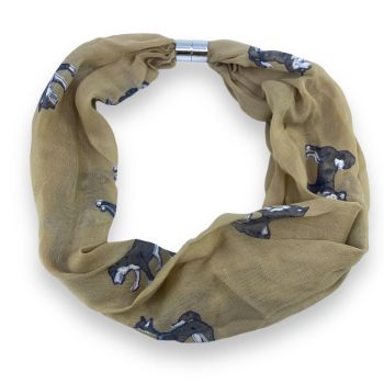 magnetic cotton feel loop print scarf with a dog print available in Beige, Cream ,Olive green and Sage green 