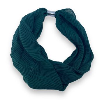 ladies pleated cotton feel magnetic loop scarf available in Bottle Green, Black ,Cream ,and Gold 