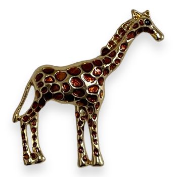 Gold colour plated giraffe brooch with brown enamel detail