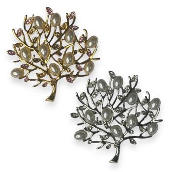 Venetti Collection Tree of Life brooch with genuine crystal stones and imitation pearl .

Available in Rhodium colour plating with White pearl and clear crystal stones or Gold colour plating with cream pearl and a mixture of light rose ,Topaz and smoked