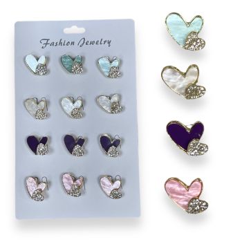 Gold colour plated Mother of pearl effect Heart  design brooch with genuine crystal stones . available in assorted colours of Turquoise ,Baby pink  Navy, and White.

Sold as a pack of 12 assorted on a display card for easy sale 