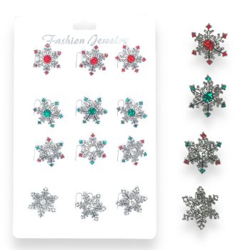 Assorted Diamante Christmas Snowflake Brooches 