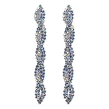 Ladies diamante long  drop earrings wiyh small genuine crystal ab stones .

Available in Rhodium colour plating.

sold as a pack of 3 

Size approx 8.5x 1cm