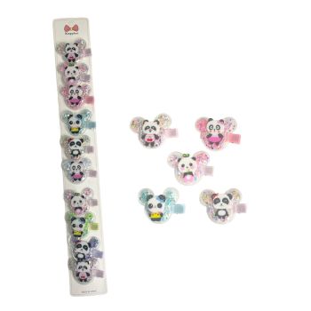 Girls transparent mouse ear shape concord clip filled with sequins and a Panda motif in assorted pretty summer colours .

Sold as a pack of 10 assorted on a clip strip for easy sale .