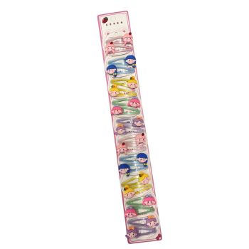 Girls assorted coloured enamelled metal bendy clips with assorted acrylic girl design motifs .

Sold as a pack of 10 pairs assorted  on a clip  strip for easy sale .