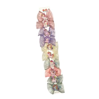 Girls pretty chiffon bow in assorted pastel colours of Sage green Lilac , Lemon Baby Pink and Peach with a plastic Unicorn motif .

Sold as a pack of 10 assorted on a clip strip for easy sale .