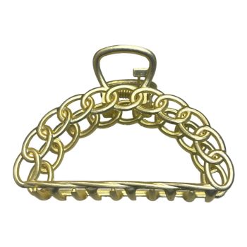 Nice quality matt  Gold colour plated chain effect clamp with imitation pearl .

Available as a pack of 3.

Size approx 8.cm  