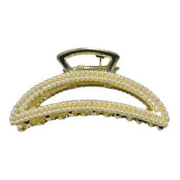 Gold Colour Plated metal Crescent Shaped Clamp With Imitation Pearls 