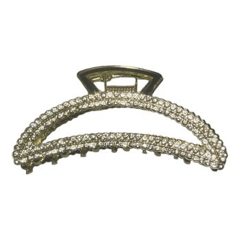 Quality gold colour plated metal clamp encrusted with two rows of genuine clear crystal diamante stones. .

Sold as a pack of 3 .

Size approx 8 cm
