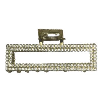 Quality gold colour plated Rectangular  metal clamp encrusted with two rows of genuine clear crystal diamante stones. .

Sold as a pack of 3 .

Size approx 8 cm