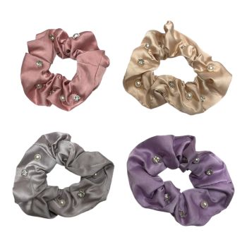 Satin Scrunchies With Imitation Pearls and Crystal Stones 