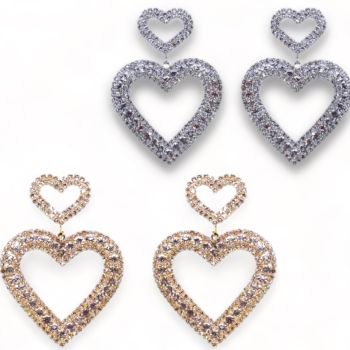 Ladies Diamante Large Heart Drop Earrings 