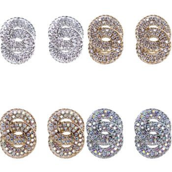 Ladies large d iamante stud earrings .

Available in Rhodium plating or Gold colour plating with Crystal and Ab crystal stones.

Sold as  a pack of 3 per colour or 4 assorted .

Size approx 5 x 4 cm
