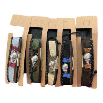 Boys / Mens adjustable leather look  and Fabric Friendship bracelet with metal Sea Shell  motif.

looks like three bracelets in one .

Available in Khaki ,Beige ,Grey and Royal .

Colours may vary 

Size 2.5 Cm wide .