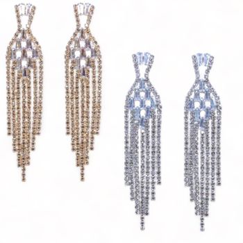 Ladies diamante  pierced drop earrings with genuine crystal stones .

Available in Gold Colour plating or Rhodium colour plating .

Sold as a pack of 3 per colour or 4 assorted .

Size approx 8 x 2 cm 