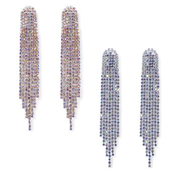 Ladies diamante drop earrings with genuine small crystal stones.

Available in Rhodium  colour plating and gold colour plating with ab crystal stones.

sold as a pack of 3 per colour or 4 asssorted .

Size approx 9x 1.5 cm