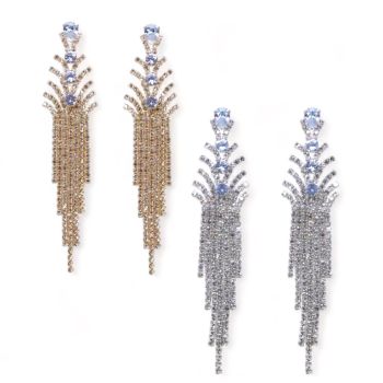 Ladies diamante drop earrings with genuine small crystal stones.

Available in Rhodium  colour plating and gold colour plating.

sold as a pack of 3 per colour or 4 asssorted .

Size approx 10x 2 cm