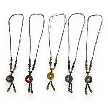 Ladies long cord hand made bead necklace with some metal spacer beads .

Available in Turquoise ,Mustard ,Brick and Beige multi .

Sold as a pack of 3 per colour or 4 assorted.

Length approx 26 inches not including pendant .Total length 30 inches .