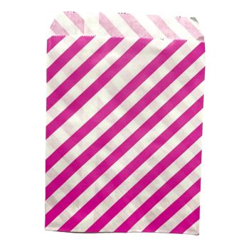 Fuchsia Pink  Candy stripe  paper gift bags also suitable as party bag or sweet bags .

size approx 13 x18 cm

Sold as a pack of 100

Discount available in quantity .

please see below in related products for other colours that are also available 