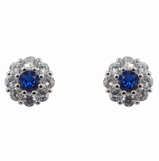 Silver Clear & Sapphire CZ Stud Earrings